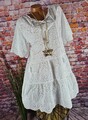 KLEID Hängerchen TUNIKA Lochmuster RICHELIEU Italy Boho Quasten WEIß 38 40 42