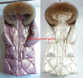 Neu Slim Winter jacke Damen Steppjacke Glänzend Mantel 100% Echtpelzkragen Parka