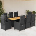 vidaXL 7-tlg. Garten-Essgruppe mit Kissen Schwarz Poly Rattan