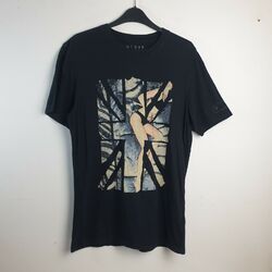 Guess Herren Grafik T-Shirt kurzärmelig Rundhalsausschnitt schwarz Größe Small Y2k