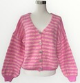 Damen Herbst Winter Gestreifte Strickjacke Cardigan mit V-Ausschnitt