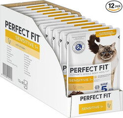 Perfect Fit Sensitive 1+ Katzennassfutter mit Huhn in Sauce, 12 Portionsbeutel