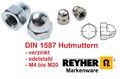 Hutmuttern DIN 1587 hohe Form M4,5,6,8,10,12,14,16+20 verzinkt od. edelstahl