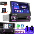 4+64G CarPlay 1 DIN 7 Zoll Autoradio mit Ausfahrbarem Display Bluetooth GPS KAM