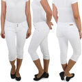 Damen Capri 3/4 Shorts Sommerhose Bermuda Hose kurze Stretch Hüft Jeans Weiss