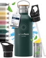 Trinkflasche Edelstahl mit Strohhalm Infuser + 3 Deckel BPA-frei Auslaufsiche...
