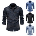 Herren Jeanshemd Denim Freizeithemd Männerhemd Kentkragen Langarmhemd Hemd S-3XL