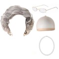 Halloween Oma Perücke Set Kurze Lockige Perücke für Kostümparty Karneval