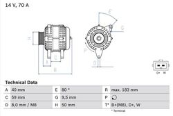 BOSCH Lichtmaschine Generator Lima 0 986 038 070 +67.25€ Pfand für VW GOLF 3 1H1