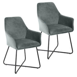 SVITA JOSIE Dining 2er Set Esszimmerstühle Polsterstuhl Samt Sessel Set Grau