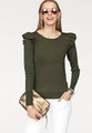 NEU 100% WOLLE ! PULLOVER mit RÜSCHEN GR 42 44 46 CLAIRE WOMAN oliv 100€ *759393