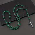 Rosenkranz Kette Gebetskette Natürlicher Malachit Stein Perlen Kreuz aus Hämatit