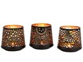 3 Windlichter aus Metall mit Ornamenten (schwarz - gold) Ø10 x H11 cm