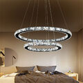 48W LED Kaltweiß Deckenlampe Deckenleuchte 2 Ring Kristall Hängelampe Wohnzimmer