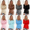 Damen Winter Langarm Pulli Strickpullover Longtop Sweater Teddyfell Oberteile