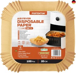 PORTENTUM Backpapier für Heißluftfritteuse 100 Stück BPA-frei, 20x20 cm, Ai