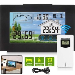 LCD Wetterstation mit Farbdisplay,Thermometer Innen-Außensensor Digitale Wecker