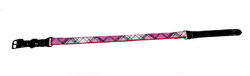 Hundehalsband pink/weiß/schwarz M Nylon pink schwarze Lederschnalle Halsband