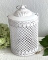Shabby  Laterne Windlicht Dekolaterne m. Deckel, Metall Weiß Patina, 20 cm,