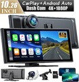 10.26"Tragbarer 4K Dash Cam Wireless Autoradio Apple CarPlay Android Auto+Kamera