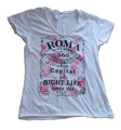 Shirt Bluse Gr. L ♛ weiß T- Shirt Blusenshirt PRINT ROMA aus ROM ✨ V Ausschnitt,