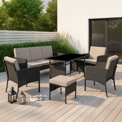 6 Teilig Rattan Sitzgarnitur Family Gartenmöbel Essgruppe Lounge Sitzgruppe DE
