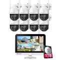 WLAN FUNK Überwachungskamera Set Außen PTZ mit 12" Monitor 10CH 5MP NVR 1TB 