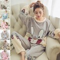 Warmer Pyjama für Damen mit Rundhalsausschnitt Winter-Flanell-Pyjama-Set Neu Hot