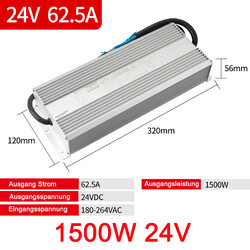 DC 12V-48V LED Trafo Transformator Netzteil Wasserdicht IP67 LED Strip 25W-1500W