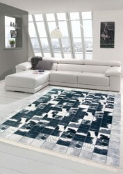 Kuhfell Imitat Teppich Patchwork in Schwarz Grau Weiß