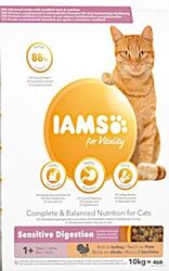 (€ 5,50 /kg) IAMS  Sensitive Digestion Adult 1+ Katzenfutter mit Pute 10 kg Tüte