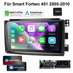 Autoradio Für Smart Fortwo 451 2005-10 Android 14 Apple Carplay GPS Navi RDS BT