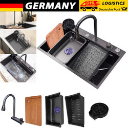 Küchenspüle Edelstahl Spülbecken Set Wasserfallspüle Einbauspüle mit Wasserhahn