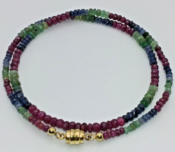 Rubin-Saphir-Smaragd Multi-Edelstein-Collier mit 375GG Magnetschließe 45cm