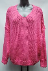 STYLISHER KUSCHEL PULLOVER MIT V AUSSCHNITT PULLI GROB STRICK ROSA ROSÉ PINK