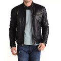 Klassische Herren Schwarz Jacke 100% Echt Lammleder Freizeit Slim Fit Mantel