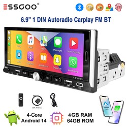 4+64G Android 14 Autoradio 1DIN Apple Carplay GPS NAVI SWC FM USB WiFi Bluetooth