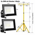 LED Fluter mit Stativ IP66 Baustrahler Flutlicht Strahler 2x10W - 100W