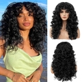 curly wig with bangs Lockige Perücke mit Pony für Damen Lange Lockenperücke 5...