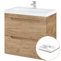 Badmöbel Waschtisch 61cm mit Keramikbecken Unterschrank Wotaneiche Gäste-WC Bad