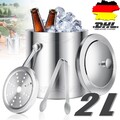 Eiskühler Eiswürfelbehälter Eiseimer Eiskübel mit Deckel und Eiszange Edelstahl