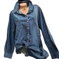 Damen Bluse Jeanshemd Große Größen  Sheego blau Gr. 48 bis 52 Langarm (7 937)