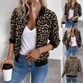 Damen Leopard Bomberjacke mit Reißverschluss, Freizeit College Jacke Herbstjacke