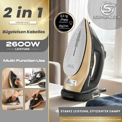 SUPERLEX Kabelloses Bügeleisen Dampfbügeleisen mit Keramiksohle 2600W Dampfglätt