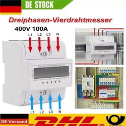 NEU Drehstromzähler geeicht für DIN Hutschiene 100A 230/400V 3 Phasen 4 Draht