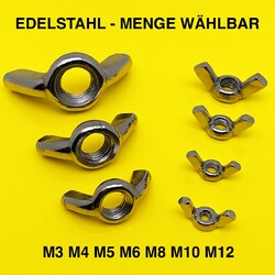 FLÜGELMUTTERN EDELSTAHL M3 M4 M5 M6 M8 M10 M12 AMERIKANISCHE FORM DIN 315 MUTTER