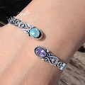 Lila Amethyst und Blautopas Edelstein 925 Sterling Silber Armreif Manschette ...