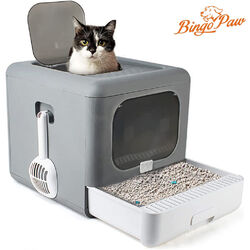 Groß Katzentoilette XXL Katzenklo mit Hauben Katzen WC mit Schaufel Filter Grau| XXL für kleine bis große Katzen | Geruchlos Design |