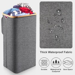 Wäschekorb mit Deckel 100L, Wäschesammler Schmal mit Herausnehmbarer Innentasche