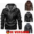 Herren Winterjacke Kunstlederjacke Sweatjacke Bikerjacke Übergangs Mit Kapuze 